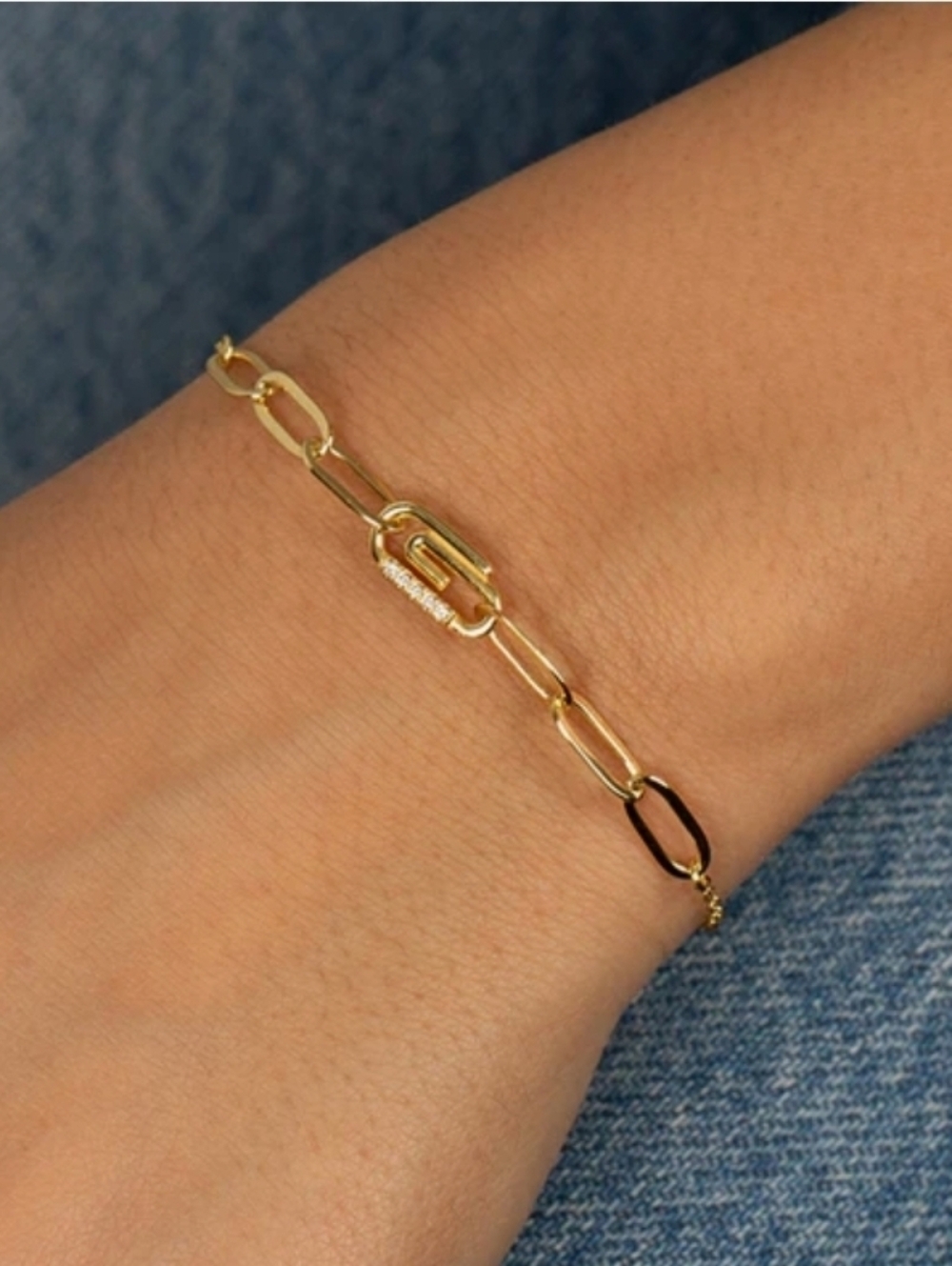 Adina Eden Gold Over .925 Sterling Silver Pave Saftey Pin Paper Clip Bracelet